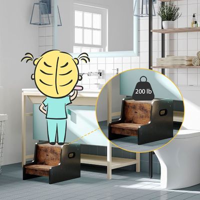 Gepersonaliseerd logo Rustic Bruin Twee-stappen peuterstoel met handgrepen Huishoudelijk meubilair