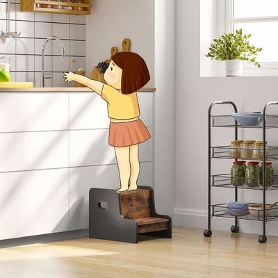 Gepersonaliseerd logo Rustic Bruin Twee-stappen peuterstoel met handgrepen Huishoudelijk meubilair