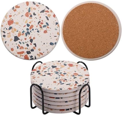 Op maat gemaakte ronde 4'' 6 stuks Marmer geschilderde absorberende steen keramische coaster met stand