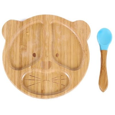 Bamboe Baby Plaat Dessert Dish Kinderen tafelgerei Plaat met cartoon bestek Set