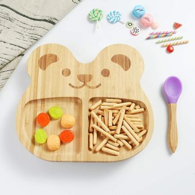 Bamboe Baby Plaat Dessert Dish Kinderen tafelgerei Plaat met cartoon bestek Set