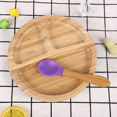 Bamboe Baby Plaat Dessert Dish Kinderen tafelgerei Plaat met cartoon bestek Set