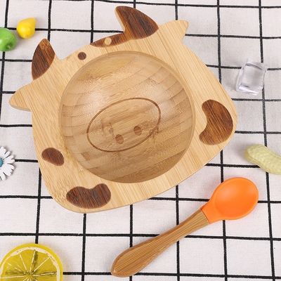 Bamboe Baby Plaat Dessert Dish Kinderen tafelgerei Plaat met cartoon bestek Set