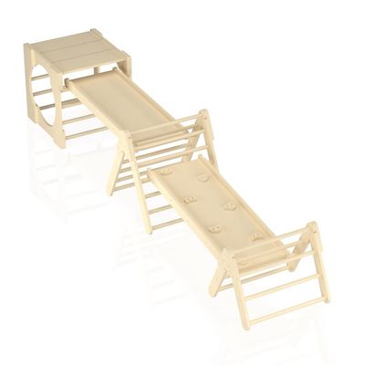 5 in 1 driehoeksklimspeelgoed Houten kleuterklimschool met helling en glijbaan