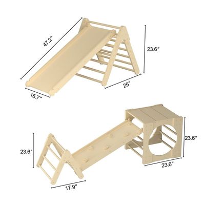 5 in 1 driehoeksklimspeelgoed Houten kleuterklimschool met helling en glijbaan