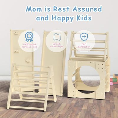 5 in 1 driehoeksklimspeelgoed Houten kleuterklimschool met helling en glijbaan