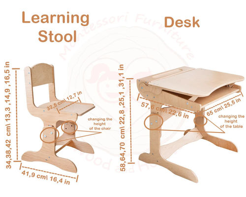 Montessori Kinderen Stuurmeubilair Set Op maat Houten bureau en stoel met krijt tafelblad