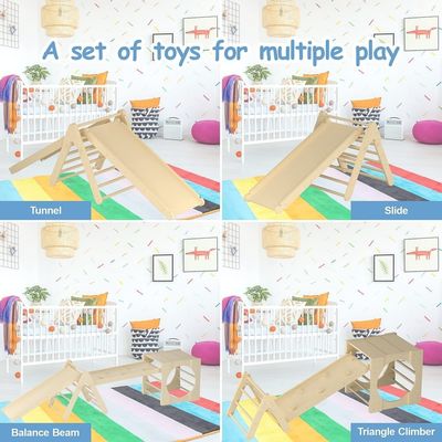 5 in 1 driehoeksklimspeelgoed Houten kleuterklimschool met helling en glijbaan