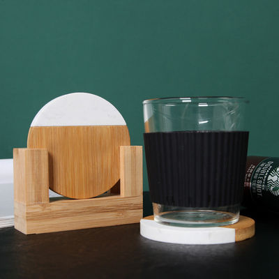4 inch Acacia Hexagon Geometrisch Ronde Hout En Marmer Houten Witte Cork Coasters Plaat Set