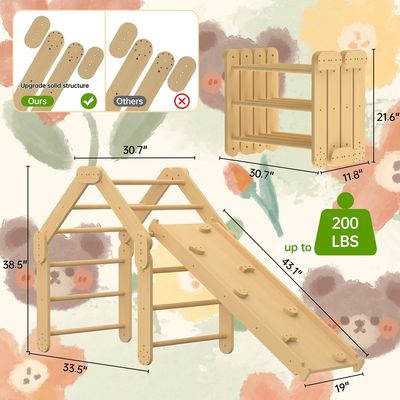 Commerciële 2 in 1 driehoeksklimmer met rampe Hout opvouwbaar Montessori klimspeelgoed