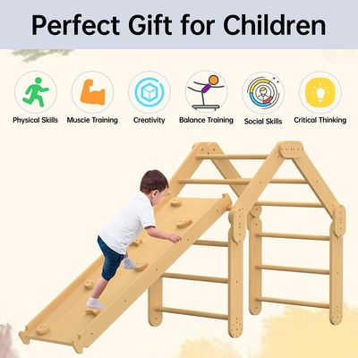 Commerciële 2 in 1 driehoeksklimmer met rampe Hout opvouwbaar Montessori klimspeelgoed