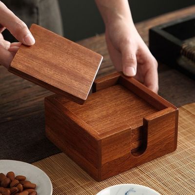 All-Season Square Shape Sapele Houten Achtergrond voor Drink Cup Thee Op maat