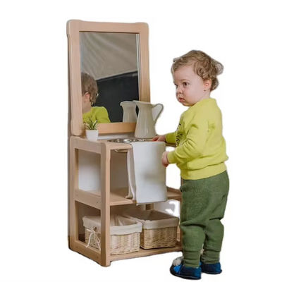 Kinderen leren speelgoed milieuvriendelijk kind Montessori wastafel met spiegel en extra bord
