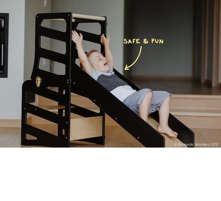 Alle seizoenen opvouwbare kinderkeuken toren modern ontwerp met 3in1 Helper toren en glijbaan