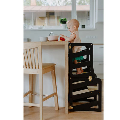 Alle seizoenen opvouwbare kinderkeuken toren modern ontwerp met 3in1 Helper toren en glijbaan