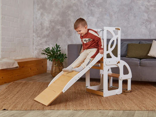 Houten kinderen Keuken stap kruk Cabriolet peuter toren Tafel 7 in 1 rugleuning en glijbaan