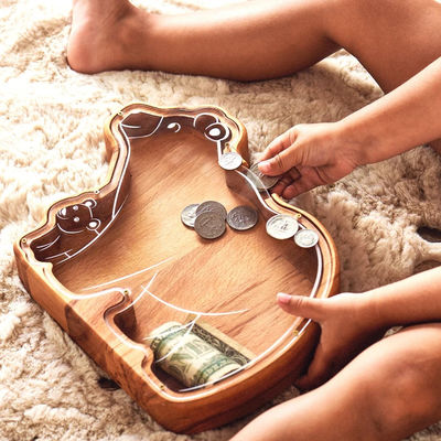 202407 Paasgeschenk Raketmuntenbank voor kinderen Handgemaakte Houten Daisy Bloemenplant Piggy Bank