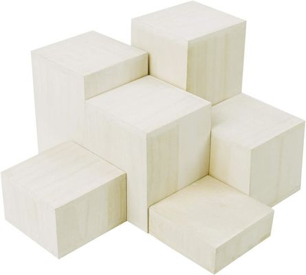 Houten stand voor sieraden en accessoires 6 stuks vierkante risers in gebrande afdruk