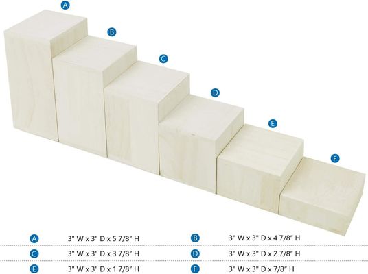 Houten stand voor sieraden en accessoires 6 stuks vierkante risers in gebrande afdruk
