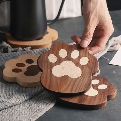Fashion Cat Claw Shape Walnut Cup Mat Coasters 11.5x12.5x1.2cm voor aangepast logo