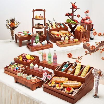 Sapele Hout Buffet Restaurant Bouwwerk Display Rack Catering Voedsel Brood Display Stand