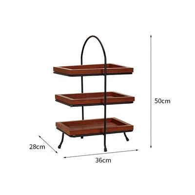Custom hout 3 tiers cake fruit display stand met metalen frame voeg een vleugje elegantie toe