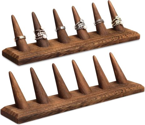 Double Tier Custom Houten Juwelen Finger Ring Display Stand Organisator met Logo Design