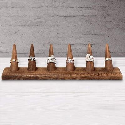 Double Tier Custom Houten Juwelen Finger Ring Display Stand Organisator met Logo Design