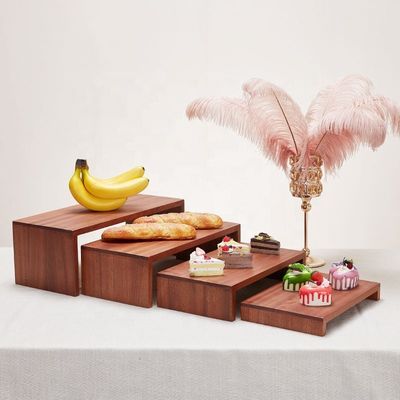 Sapele Hout Buffet Catering Voedsel Brood Display Rack Houten Taart Dessert Sushi Display Stand