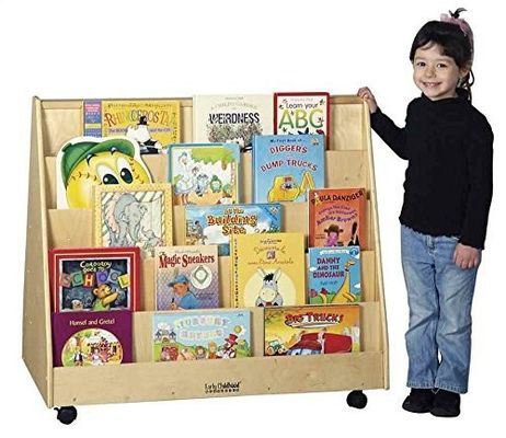Klaslokaal Boekenplank Kindersopslagkas met vlekkestof en dubbelzijdig mobiel boekendisplay