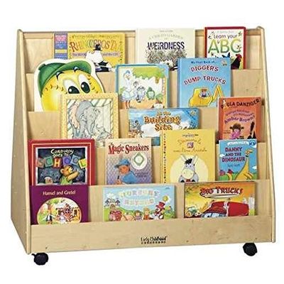 Klaslokaal Boekenplank Kindersopslagkas met vlekkestof en dubbelzijdig mobiel boekendisplay
