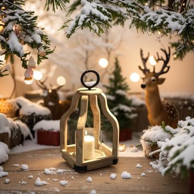 Houten kaarslamp met glazen kaarshouder