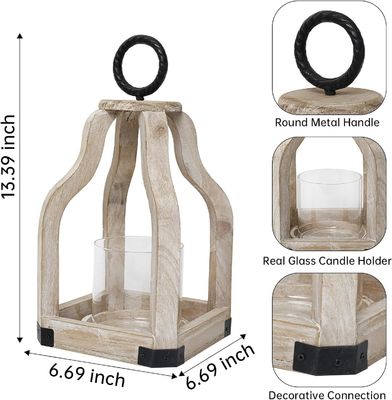 Houten kaarslamp met glazen kaarshouder