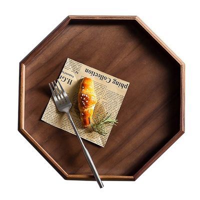 Achterhoekige ronde vorm Acacia Walnoot hout bedieningsbak 30x20x3cm met verbrand drukwerk