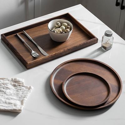 Achterhoekige ronde vorm Acacia Walnoot hout bedieningsbak 30x20x3cm met verbrand drukwerk