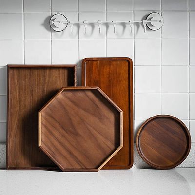 Achterhoekige ronde vorm Acacia Walnoot hout bedieningsbak 30x20x3cm met verbrand drukwerk