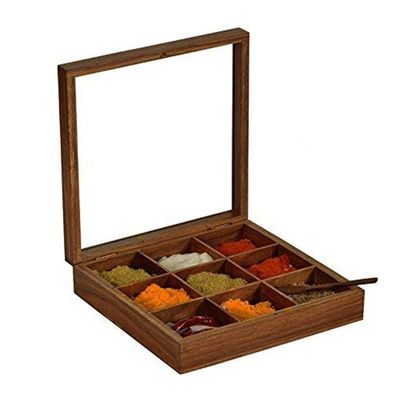 Rechthoekige houten specerijdoos met antieke afwerking en maat
