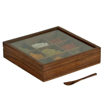 Rechthoekige houten specerijdoos met antieke afwerking en maat