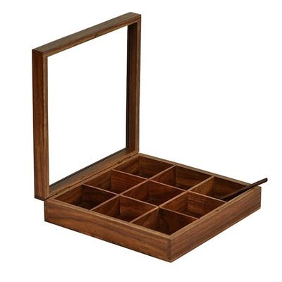 Rechthoekige houten specerijdoos met antieke afwerking en maat