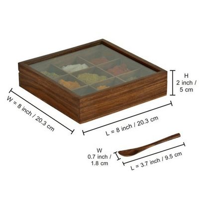 Rechthoekige houten specerijdoos met antieke afwerking en maat