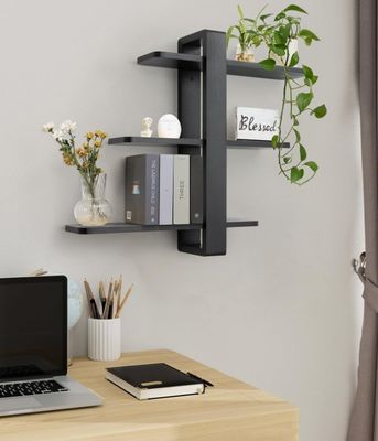 Bewaarplaatsen Racks Zwarte pijnboom Hout 3 Tier Grote plank Huisversiering Plant Foto Display