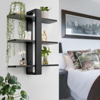 Bewaarplaatsen Racks Zwarte pijnboom Hout 3 Tier Grote plank Huisversiering Plant Foto Display