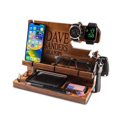 Silk-screen gedrukt houten dokstation voor mannen telefoon portemonnee en sleutel Ideale organisator