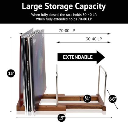 Houten uitbreidbare vinyl platenorganisator Rack Standhouder voor stand-type opslag