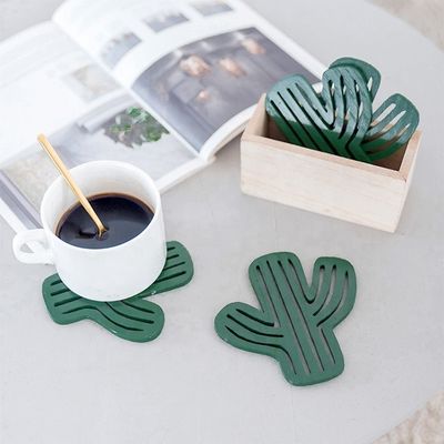 Onregelmatig modeontwerp Environmental Hout MDF Cup Coasters Green Leaf Cactus Cup Mat Decoratie Mat