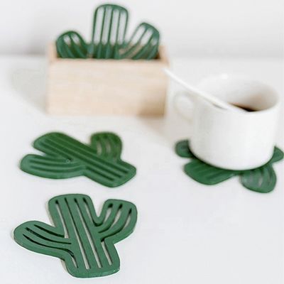Onregelmatig modeontwerp Environmental Hout MDF Cup Coasters Green Leaf Cactus Cup Mat Decoratie Mat