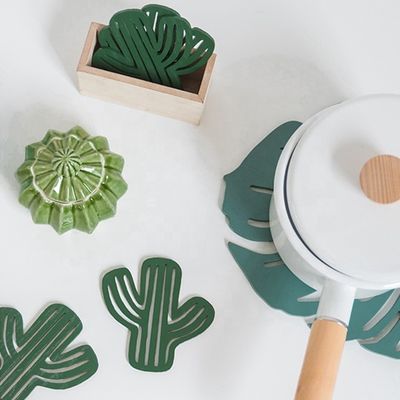 Onregelmatig modeontwerp Environmental Hout MDF Cup Coasters Green Leaf Cactus Cup Mat Decoratie Mat