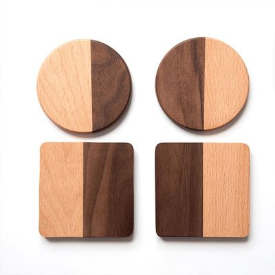 Hout plain-color coasters set met aangepaste gravure en blauwe epoxy hars houder