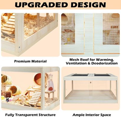 Houten hamsterkooi met openbaar dak en acrylplaten