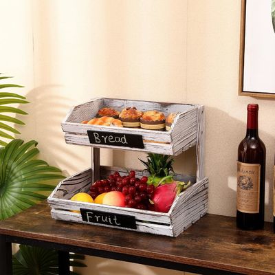 Gepersonaliseerd logo 2 Tier Boerderij Houten mand voor Keuken Eetkamer en Gastenkamer